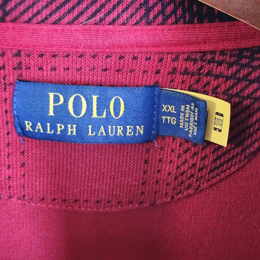 Polo Ralph Lauren Men’s XXL 1/4 Zip Pullover Sweatshirt Red Black Buffalo Plaid
